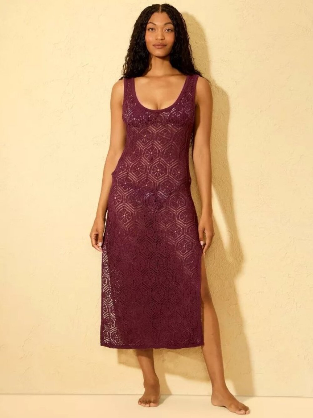 NEW Shade & Shore Crochet Midi Dress Cover Up - Burgundy - Size S